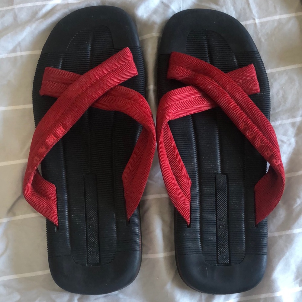 Prada sport cross-cross slides red